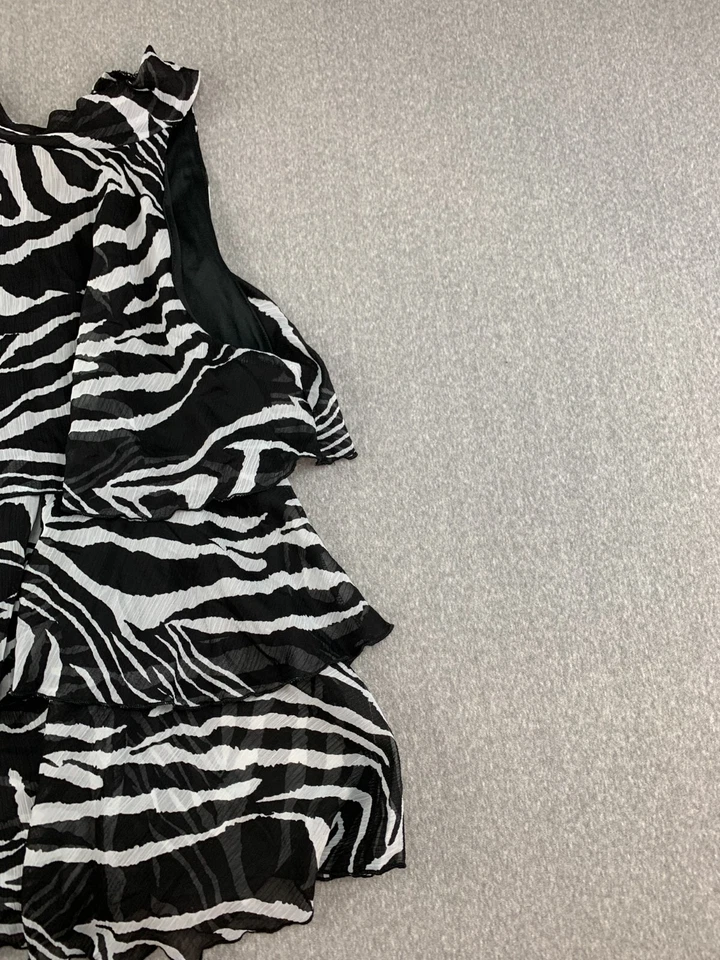 Rue 21 Halter Tiered Neck Tie Blouse Women Medium* Black White Zebra Print Flowy - Image 3 of 4