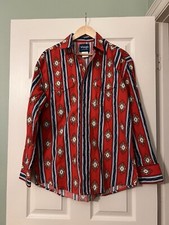 VTG Wrangler Aztec Red Western Pearl Snap Shirt L Large Mens Long Sleeve