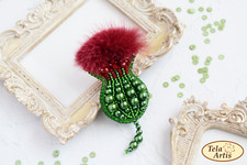 DIY Jewelry Making Beading Kit Pin Thistle Brooch Bead Embroidery Needlepoint