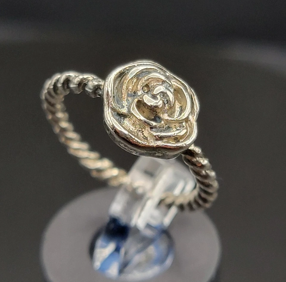 Vintage Silver Tone Rose Ring Rope Band Flower Eternity Band Romantic Jewelry  — 第 4/4 张图片