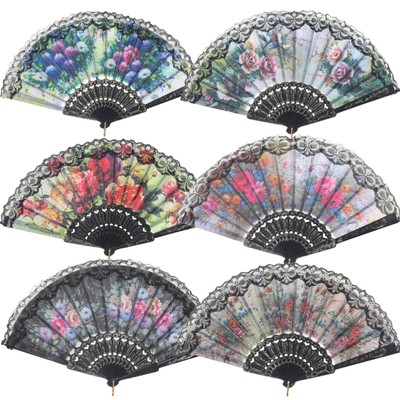 Spanish Floral Folding Hand Fan Flowers Pattern Lace Handheld Fans Size 9 Pack Ebay - 