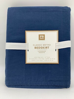 Pottery Barn Teen Classic Metro Bed Skirt 18'' Drop Navy Twin XL #9528B