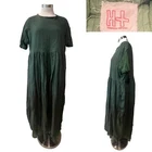 HANNOH WESSEL Green Washed Linen+Cotton Layer Dress, Pockets 40FR/12Aust-UK/8US