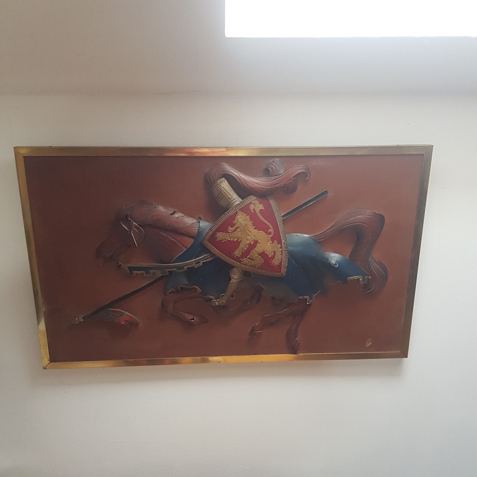 mid century leather picture knight on horseback 1960s