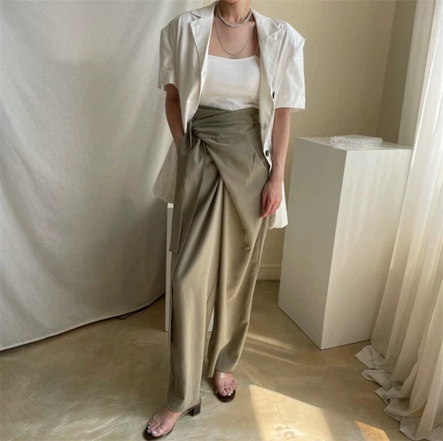 womens high waisted bow pocket High Waist Korean wide leg pants Trousers fashion - Picture 16 of 25