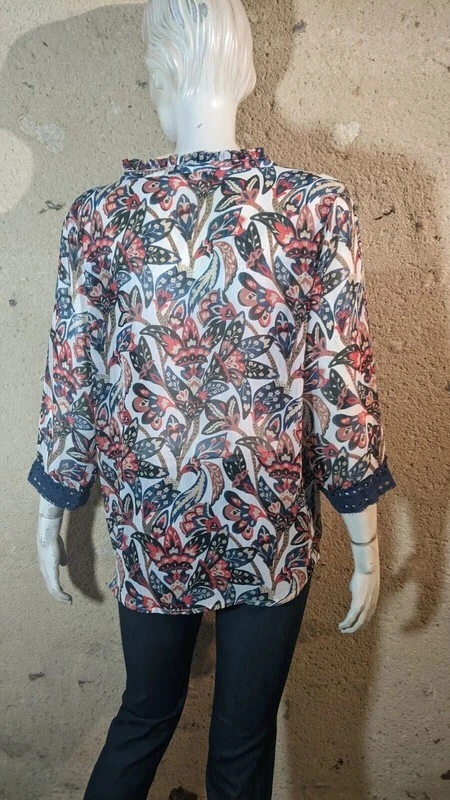 Miss Captain Trend Taille 44 Blouse manches 3/4 écru noir rouge - Photo 3/4