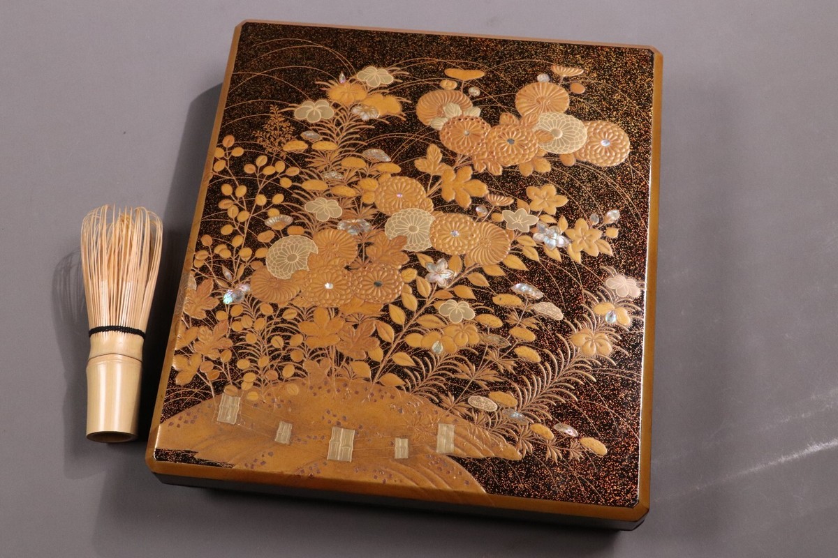 Japanese Lacquer Calligraphy Box Suzuribako Fubako Set Gold