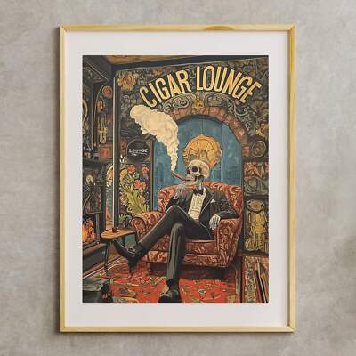Skeleton Cigar Lounge Wall Art Poster Cigars Print Man Cave Decor Cigar Style Co