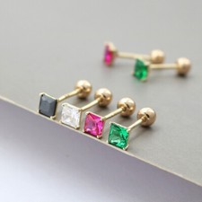 Sterling Silver Square CZ Crystal Helix Tragus Screw Back Stud Earrings