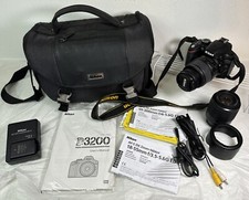 Nikon D3200 Camera W/ 2 Nikkor Lenses Battery  Charger Carrying Case AV Cables