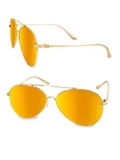 AQS Aquasmith Tommie 60MM Aviator Sunglasses Gold Frame Designer