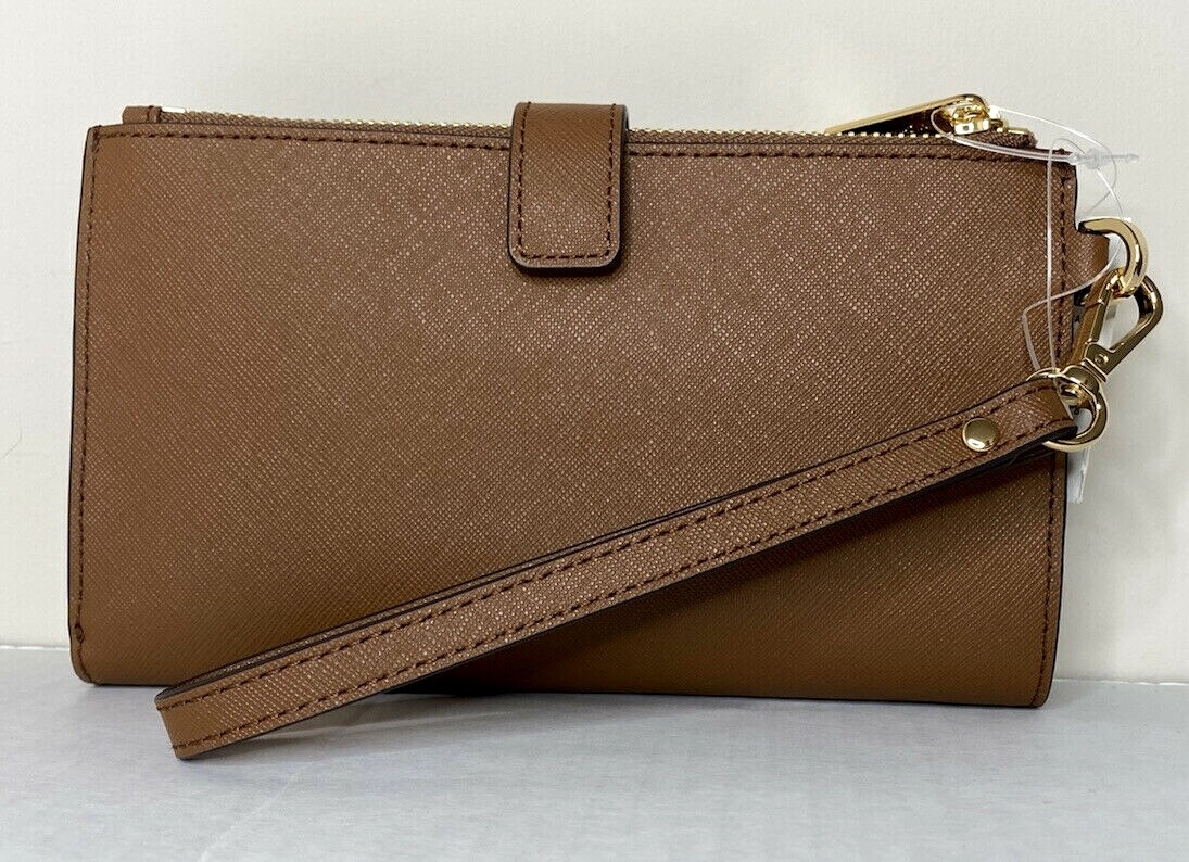New Michael Kors Jet Set Travel Double zip wristlet wallet Leather 