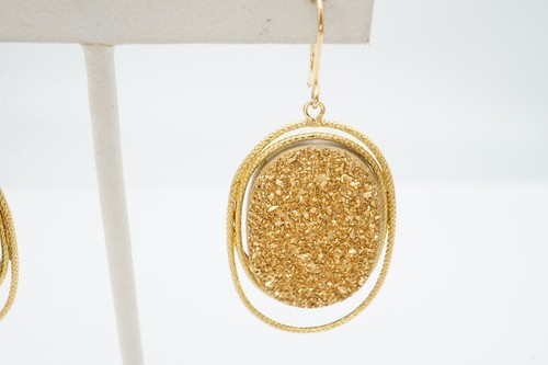 14k Yellow Gold Druzy Dangle Earrings Textured - Bild 3 von 7