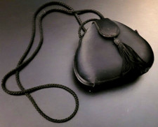 Triangular Black Satin Evening Bag Purse w/Tassel; Gold Tone Snap Closure