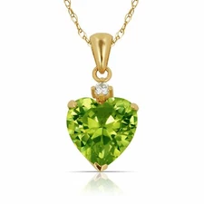 Solid 14K Yellow Gold 0.75" w/bail CZ Heart Pendant August Peridot Birthstone