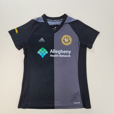 Adidas Shirt Womens Small Black Gray Dri-Fit Soccer Jersey Ladies