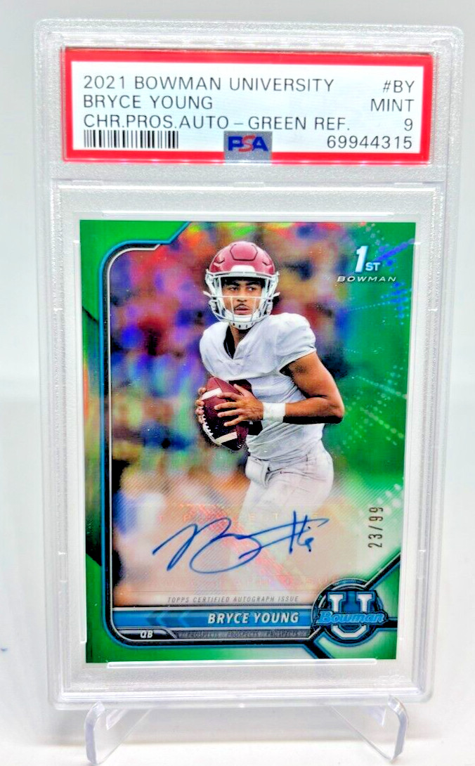 PSA 9 - 2021 Bowman University Chrome BRYCE YOUNG 1st RC Green AUTO 23/99