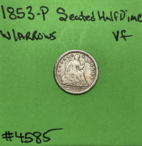 1853-P US Seated Liberty Half Dime 5c VF Very Fine With Arrows