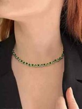 Heart Cut Lab Created Emerald Women's Tennis Necklace 14k Yellow Gold Plated 18"