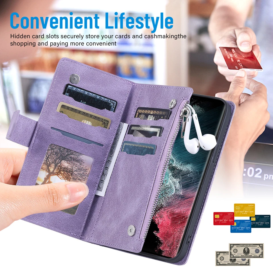 For Samsung Galaxy S25 S24 S23 Ultra S22 S21 S20 Note20 Leather Wallet Card Case - Image 4 of 4