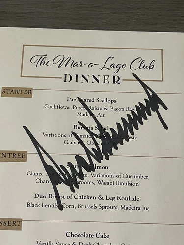 POTUS Donald J. Trump PSA/DNA  Authentic Signed MAR-A-LAGO DINNER MENU Version 2 - Picture 1 of 4