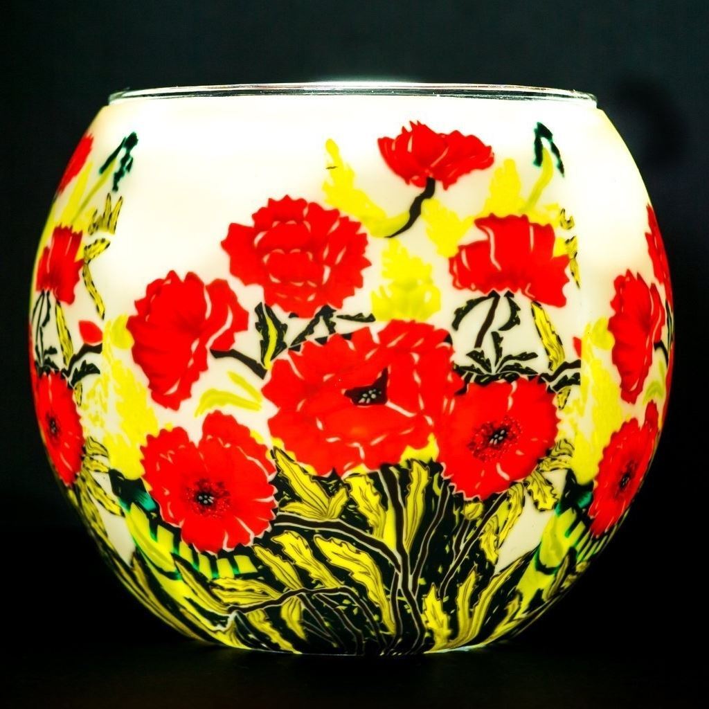 Tealight Poppies Glass Candle Holder Handcrafted Nightlight Decor Gift Milford-image