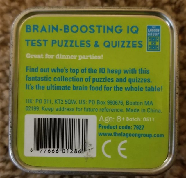 Brain Boosting Iq Test Puzzles And Quizzes Great Stocking Stuffer 50 Cards - 