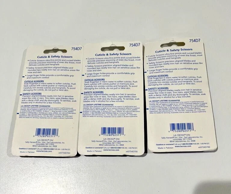LOTE DE 3 PIEZAS DE TIJERAS CUTÍCULA LA CROSS SALLY HANSEN #754D7 NUEVAS EN PAQUETE Foto 2 de 2