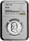 1960 50C Proof Silver Franklin Half Dollar NGC Graded PF 66 White Coin