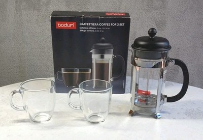 Bodum Caffettiera 8 Cup French Press Coffee Maker Set With 2 Mugs New 