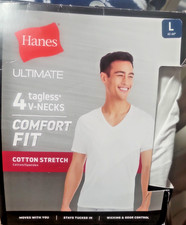 Hanes ULTIMATE Large 4 PACK WHITE Men's Short Sleeve V Neck T-Shirts 42-44"