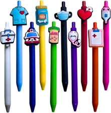 YJ PREMIUMS 10-Pack of Cute Nursing Pens with Heart, Syringe Designs in Black In
