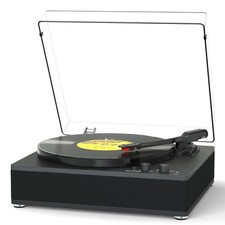 Vinyl Record Player with Wireless Bluetooth Input/Output Transmitter, Full-Si...