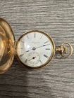 Antique Elgin 14k Solid Gold Diamond Pocket Watch Hunter 15 Jewel 32.5 Gr. 31 mm