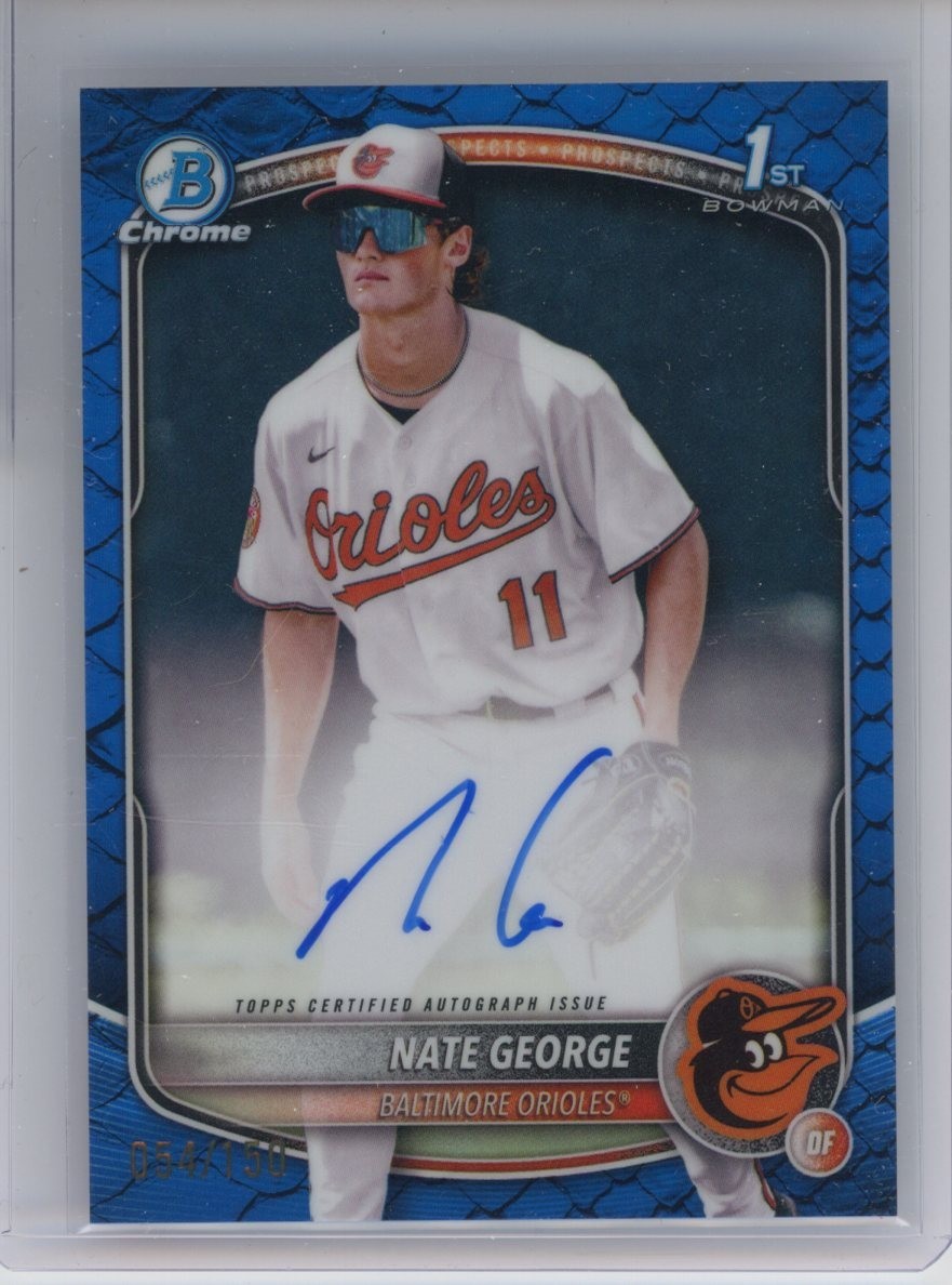 2025 Bowman Chrome #CPA-NG Nate George 1st Bowman Blue Reptilian Auto /150 RC