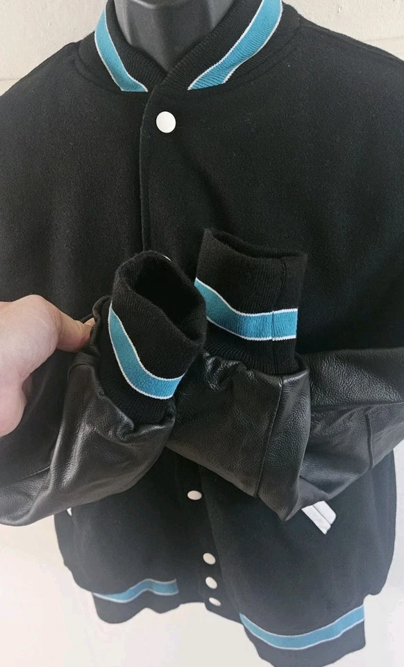 HOLLOWAY оригинальный VARSITY куртка шерсти и кожи черный/бирюзовый/белый Sz L - новый без ЯРЛЫКОВ - Изображение 4 из 4