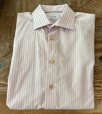 ETON Men's Contemporary Fit Pink Blue Stripe Dress Shirt Spread Collar 42 16.5