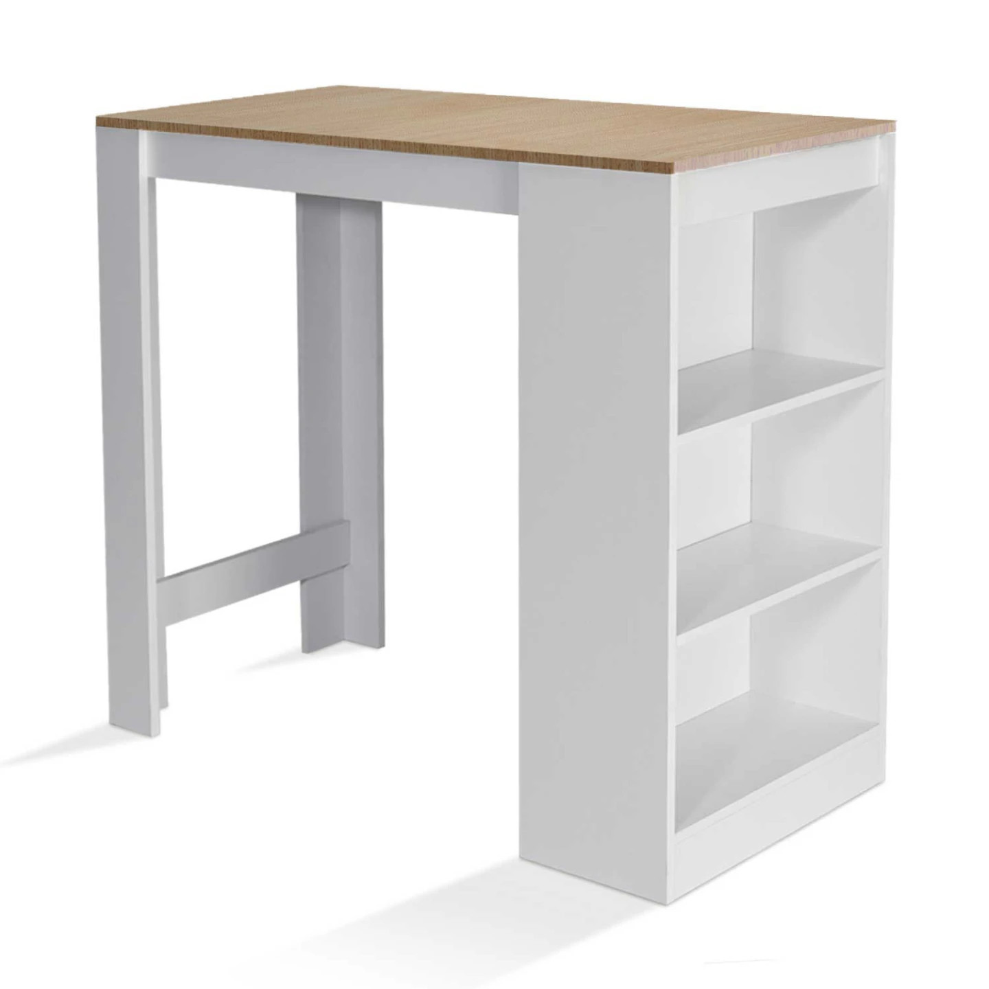 Table de bar BARTH gain de place avec 3 étagères de rangement latérales