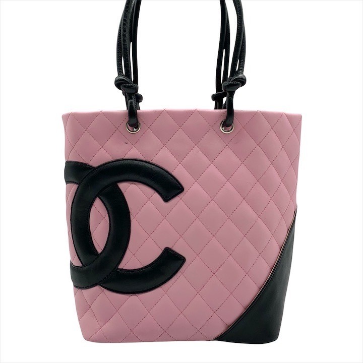 Excellent Condition CHANEL Coco Mark Matelass Lambskin Cambon Hand Tote Bag Pink