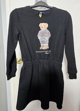 Polo Ralph Lauren girls size M 8-10 Sweater Dress Bear Black pullover logo