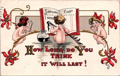 Antique Postcard Baby New Year Resolutions How Long Will It Last? HB Griggs 1914