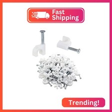 Bonsicoky 100Pcs Nail Cable Clips with Steel Nail, 6mm White Cable Wire Manageme
