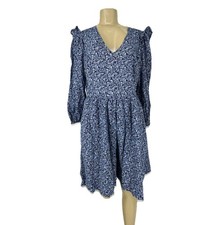 J.CREW M Antique Navy Blue Lightweight Cotton Puff-sleeve Mini Dress NO BELT A17