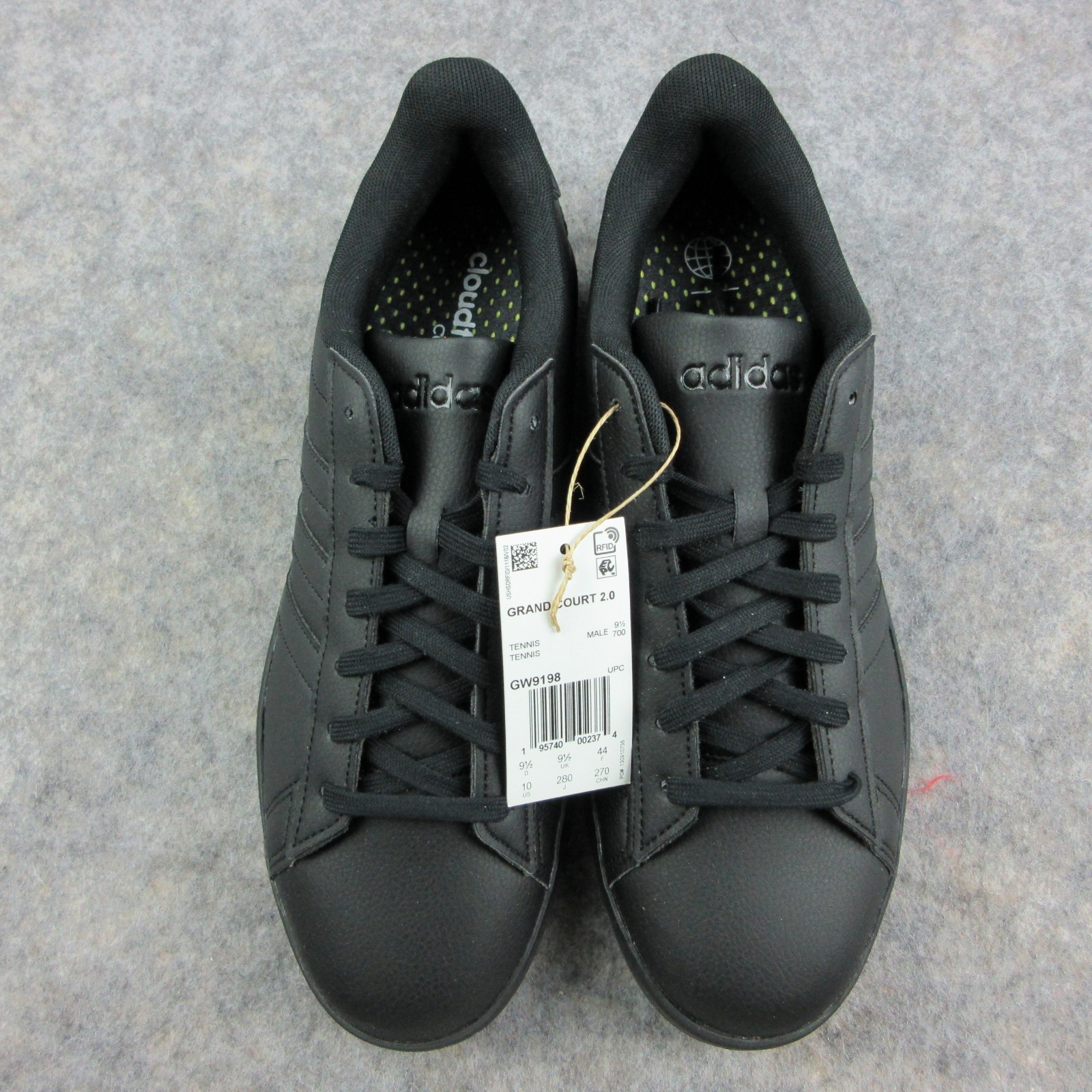 New ADIDAS Mens Grand Court 2.0 Cloudfoam Sneakers Black Size 10 Leather NIB