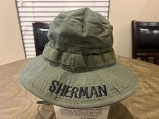 USGI OG 107 Jungle Boonie Hat w Embroidered Name 7-1/8 - 1969 Vietnam USMC Army