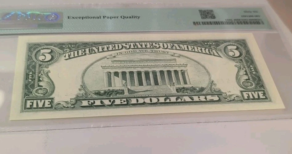 US $5 1995 PMG 66 EPQ UNC Fr #1985-J FRN Kansas City Withrow/Rubin/FW - Image 2 of 4