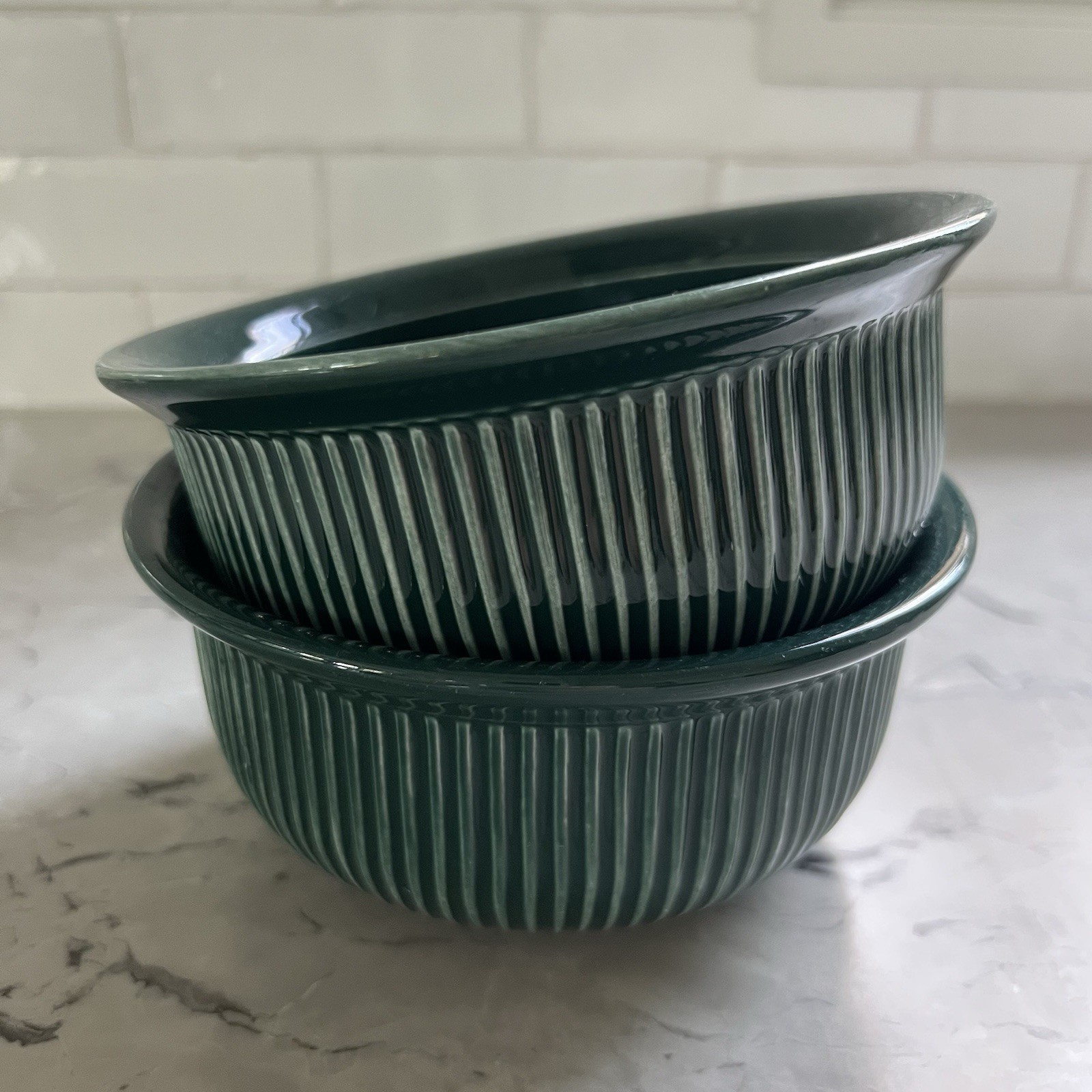 CERIND PORCELANA Vitro Green Ribbed Mugs & Bowls Set of 4 Made in Portugal