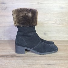 Vintage Salvatore Ferragamo Black Suede Faux Fur Ankle Boots Size 10