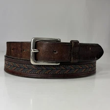 Vintage Buffalo Nickel Studded Brown Leather Belt - Men's Size 37