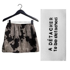 A Détacher New York Black Grey 60s Wallpaper Floral Rayon Mini Skirt USA Sz 6